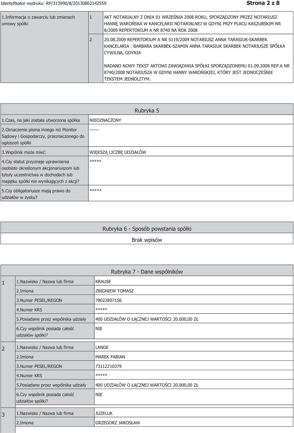 8/2009 REPERTORIUM A NR 8740 NA ROK 2008 