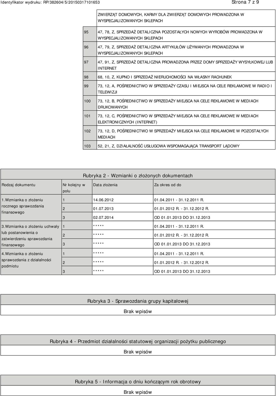 POŚREDNICTWO W SPRZEDAŻY CZASU I MIEJSCA NA CELE REKLAMOWE W RADIO I TELEWIZJI 100 73, 12, B, POŚREDNICTWO W SPRZEDAŻY MIEJSCA NA CELE REKLAMOWE W MEDIACH DRUKOWANYCH 101 73, 12, C, POŚREDNICTWO W