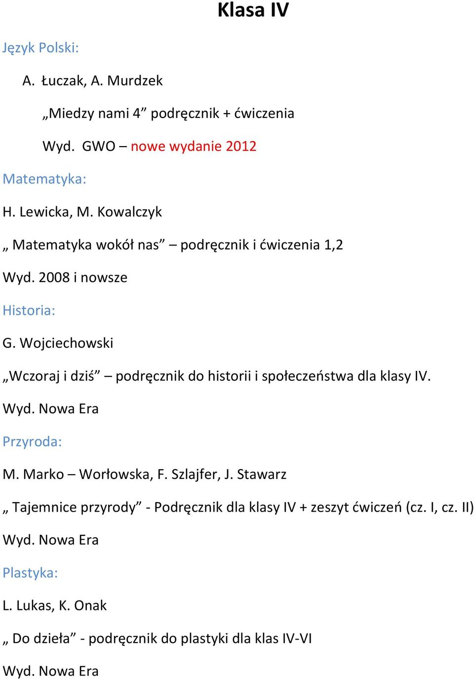 Wojciechowski Wczoraj i dziś podręcznik do historii i społeczeństwa dla klasy IV. Przyroda: M. Marko Worłowska, F. Szlajfer, J.