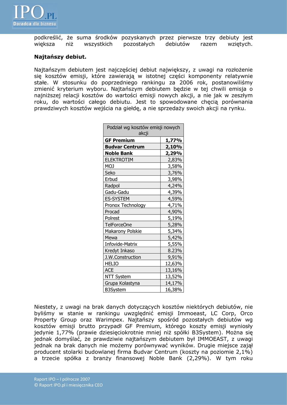 W stosunku do poprzedniego rankingu za 2006 rok, postanowilimy zmieni kryterium wyboru.