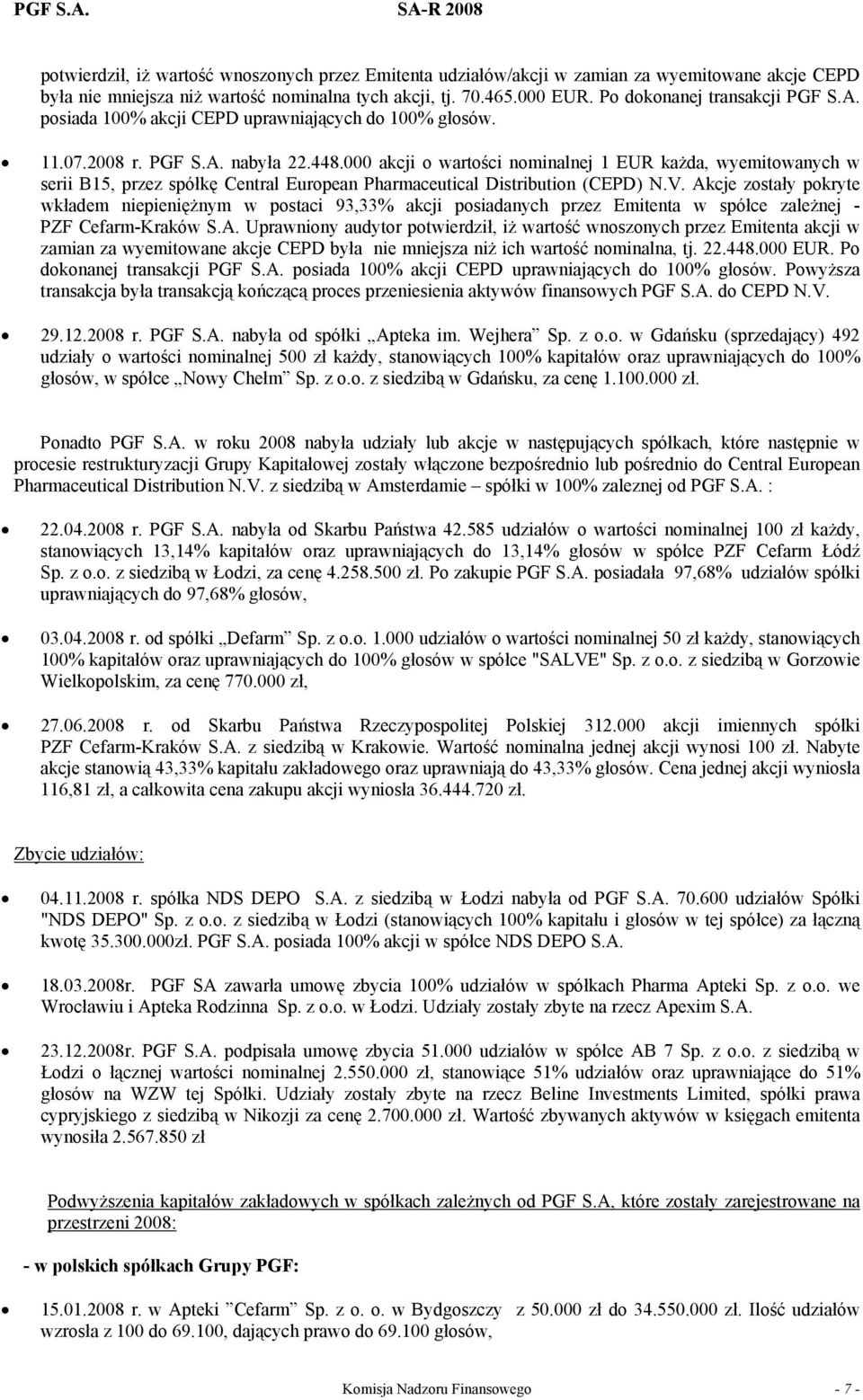 000 akcji o wartości nominalnej 1 EUR każda, wyemitowanych w serii B15, przez spółkę Central European Pharmaceutical Distribution (CEPD) N.V.