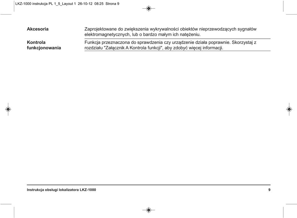 bardzo małym ich natężeniu. Funkcja przeznaczona do sprawdzenia czy urządzenie działa poprawnie.