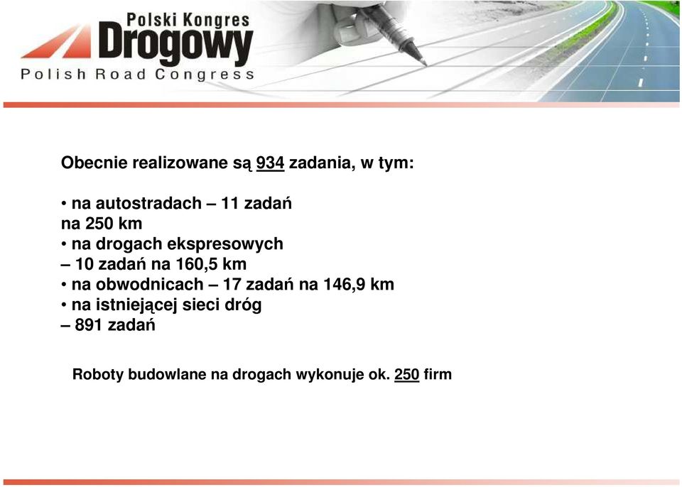 km na obwodnicach 17 zadań na 146,9 km na istniejącej sieci