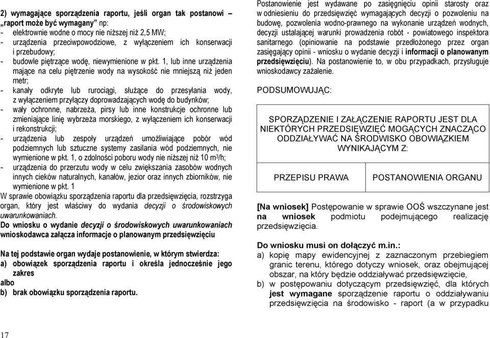 1, lub inne urządzenia mające na celu piętrzenie wody na wysokość nie mniejszą niż jeden metr; - kanały odkryte lub rurociągi, służące do przesyłania wody, z wyłączeniem przyłączy doprowadzających