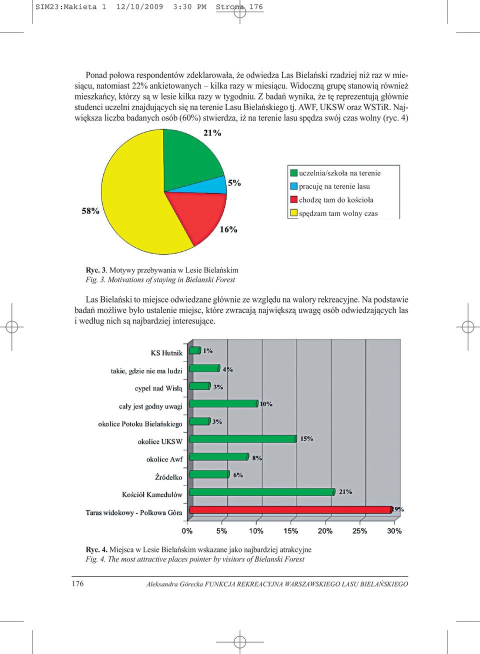 AWF, UKSW oraz WSTiR. Największa liczba badanych osób (60%) stwierdza, iż na terenie lasu spędza swój czas wolny (ryc.