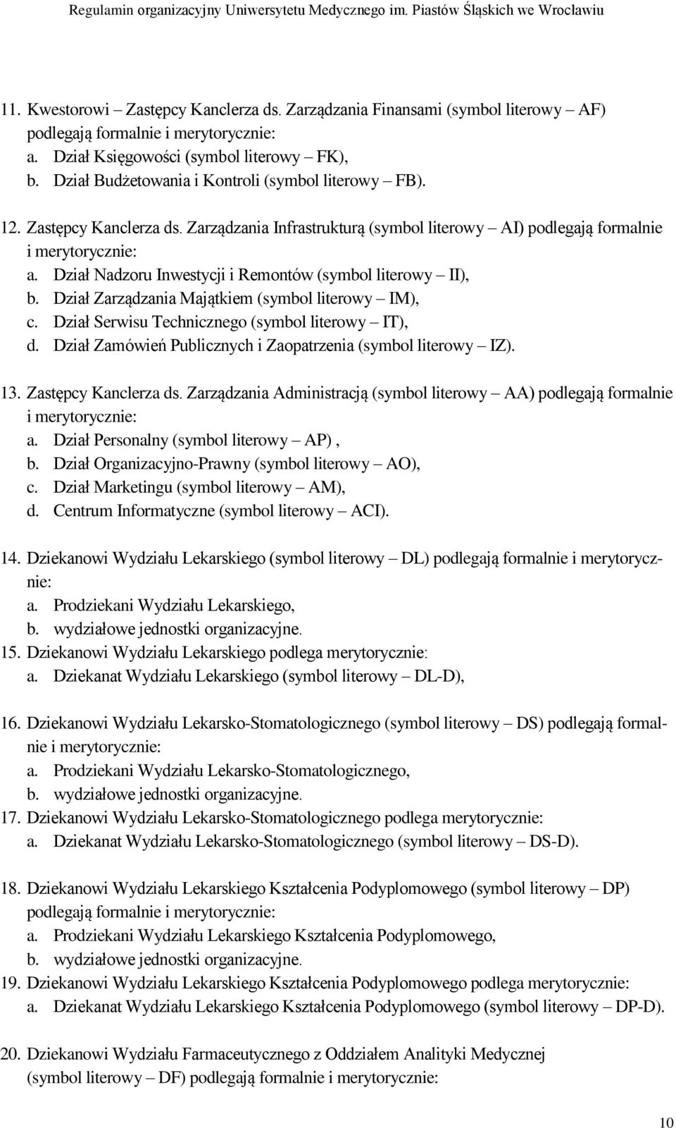 Dział Nadzoru Inwestycji i Remontów (symbol literowy II), b. Dział Zarządzania Majątkiem (symbol literowy IM), c. Dział Serwisu Technicznego (symbol literowy IT), d.