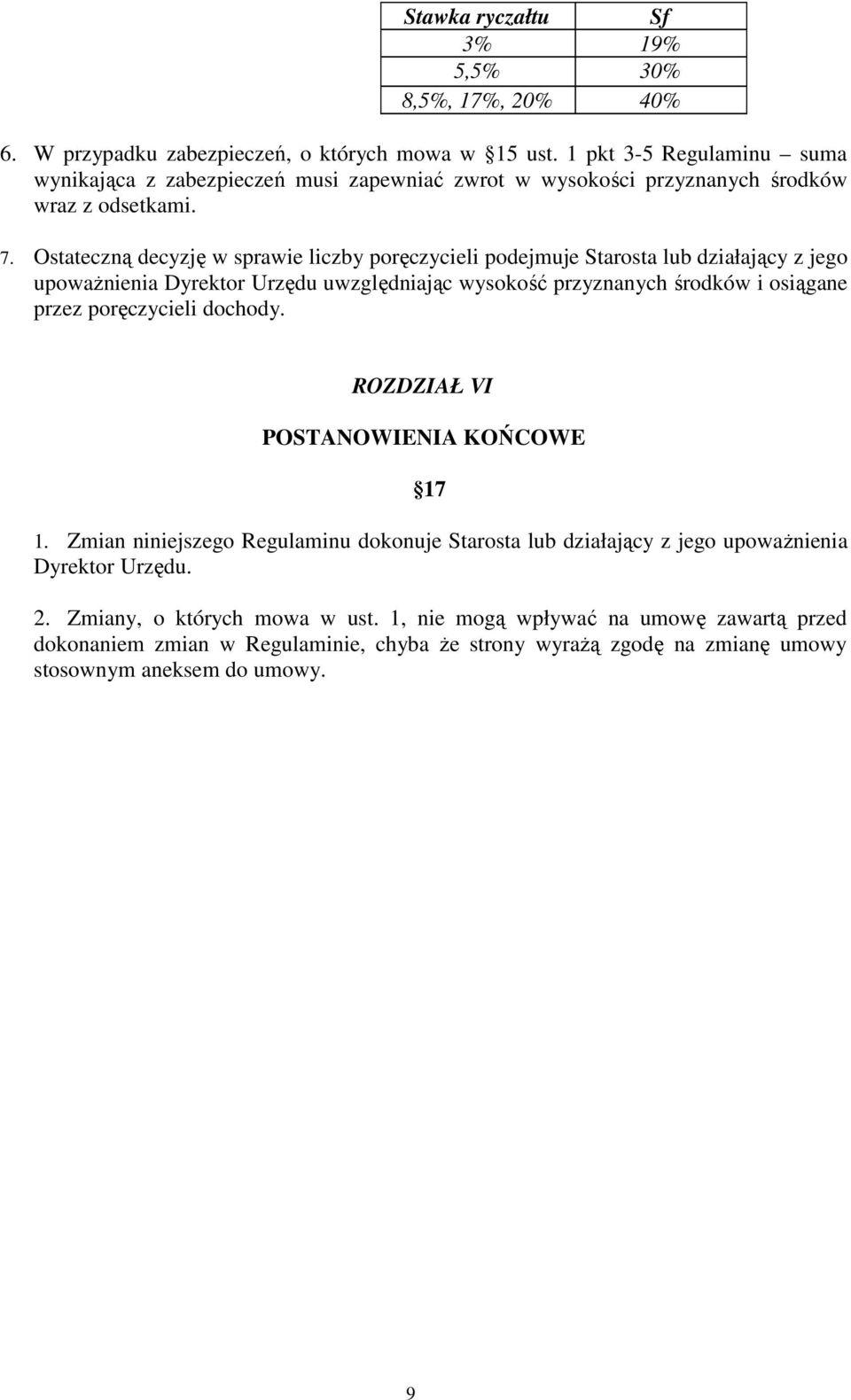 Ostateczną decyzję w sprawie liczby poręczycieli podejmuje Starosta lub działający z jego upoważnienia Dyrektor Urzędu uwzględniając wysokość przyznanych środków i osiągane przez