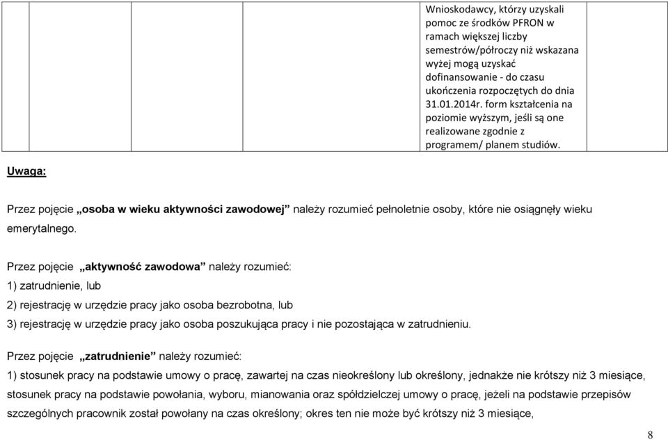 Uwaga: Przez pojęcie osoba w wieku aktywności zawodowej należy rozumieć pełnoletnie osoby, które nie osiągnęły wieku emerytalnego.