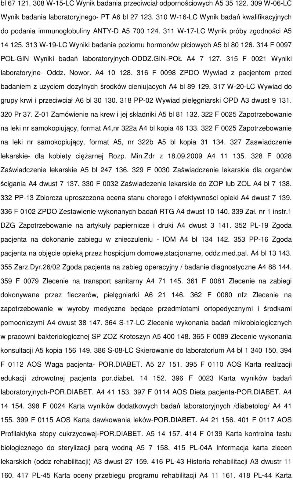 314 F 0097 POŁ-GIN Wyniki badań laboratoryjnych-oddz.gin-poł A4 7 127. 315 F 0021 Wyniki laboratoryjne- Oddz. Nowor. A4 10 128.