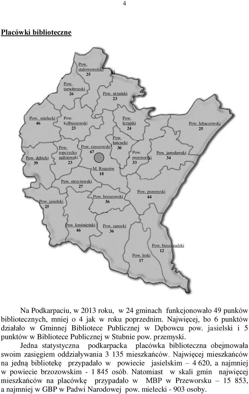 leski nych i 17 ich filiach na terenie wojew Na Podkarpaciu, ództwa w 2013 roku, w 24 gminach funkcjonowało 49 punków bibliotecznych, mniej podkar o 4 jak w roku poprzednim.