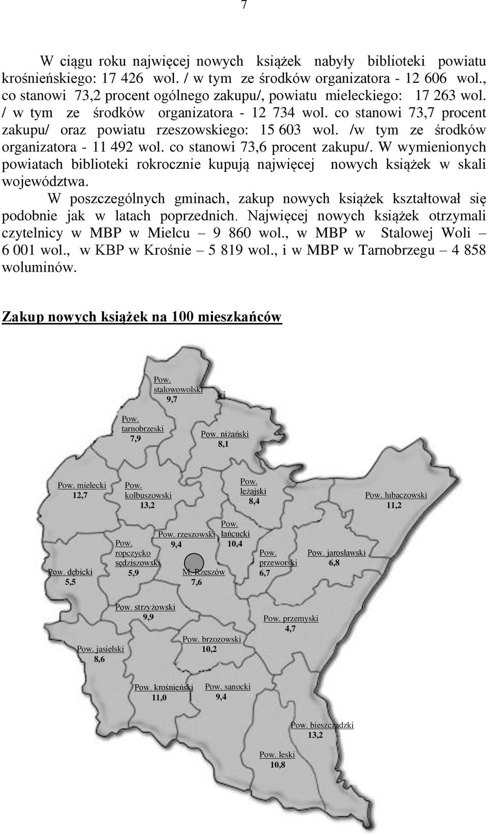 /w tym ze środków organizatora - 11 492 wol. co stanowi 73,6 procent zakupu/. W wymienionych powiatach biblioteki rokrocznie kupują najwięcej nowych książek w skali województwa.