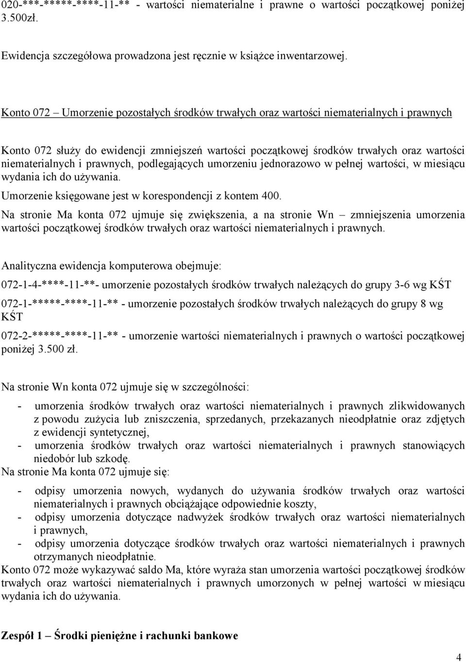 prawnych, podlegających umorzeniu jednorazowo w pełnej wartości, w miesiącu wydania ich do uŝywania. Umorzenie księgowane jest w korespondencji z kontem 400.