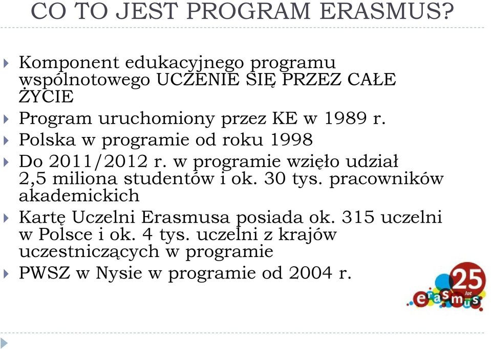 1989 r. Polska w programie od roku 1998 Do 2011/2012 r.