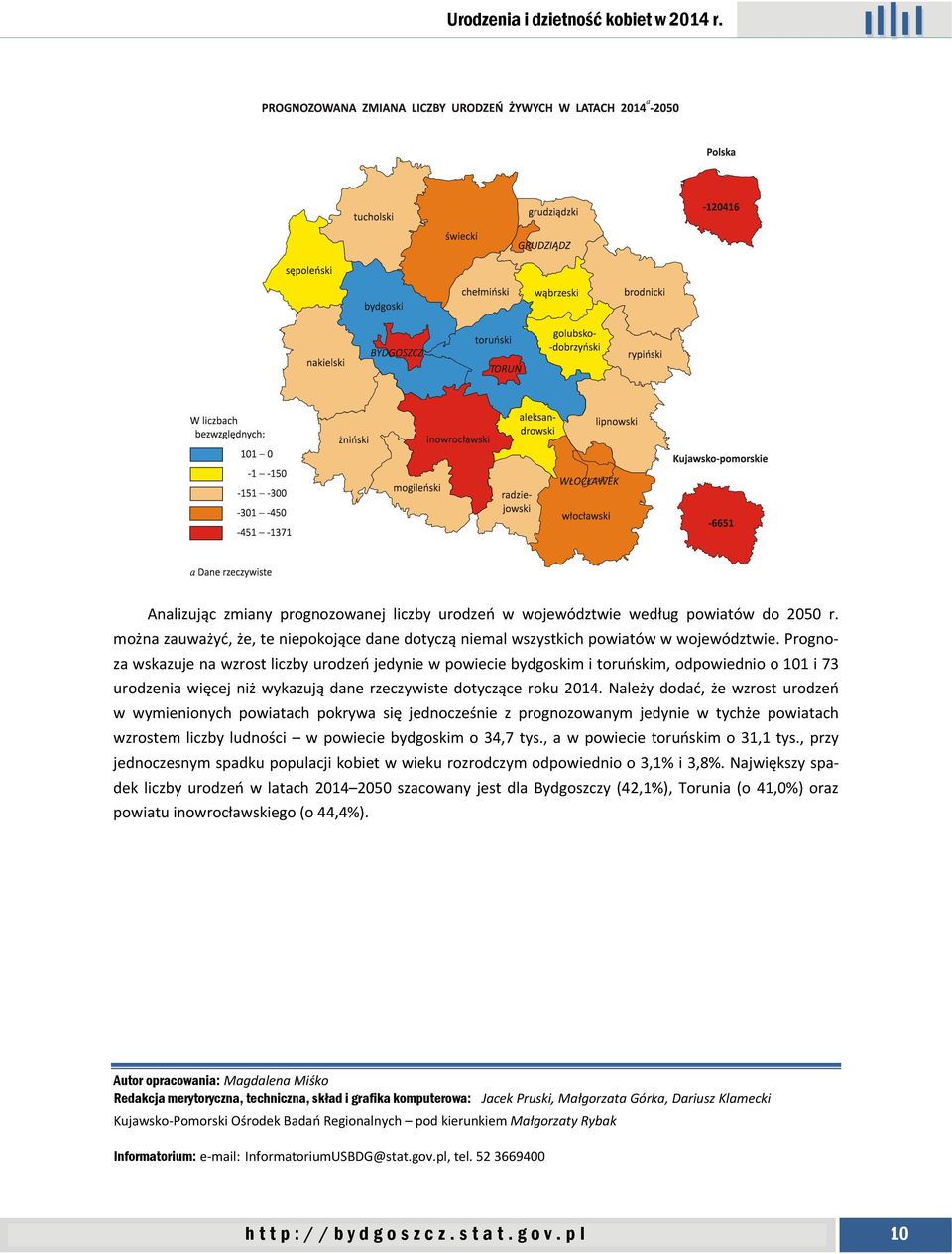 Należy dodać, że wzrost urodzeń w wymienionych powiatach pokrywa się jednocześnie z prognozowanym jedynie w tychże powiatach wzrostem liczby ludności w powiecie bydgoskim o 34,7 tys.