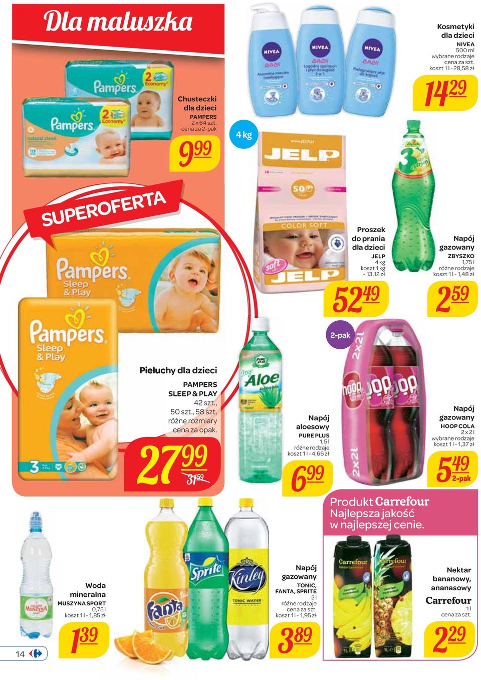 1,75 l koszt 1 l - 1,48 zł 2 59 2-pak Pieluchy dla dzieci PAMPERS SLEEP & PLAY 42 szt., 50 szt., 58 szt.