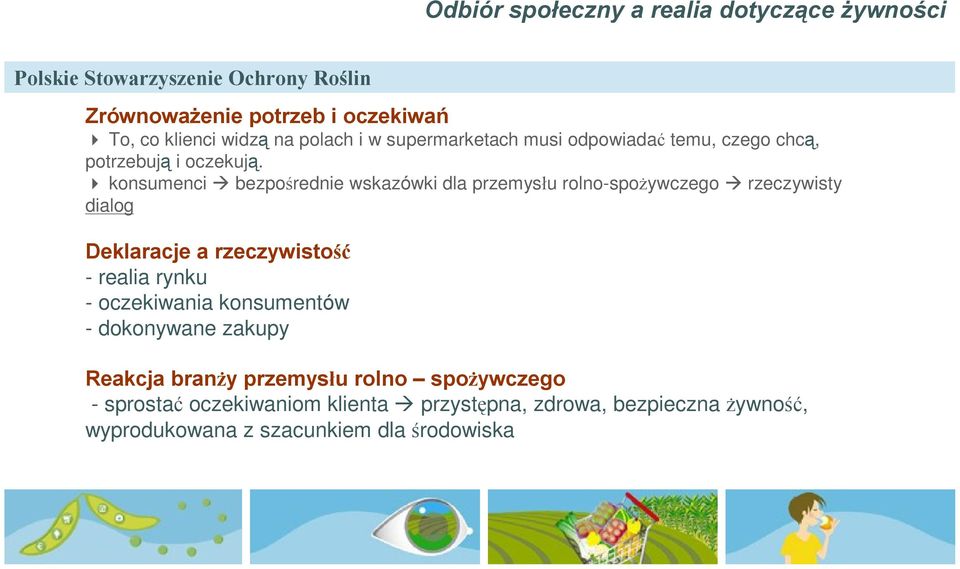 konsumenci bezpoœrednie wskazówki dla przemysùu rolno-spo ywczego rzeczywisty dialog Deklaracje a rzeczywistoœã - realia rynku -