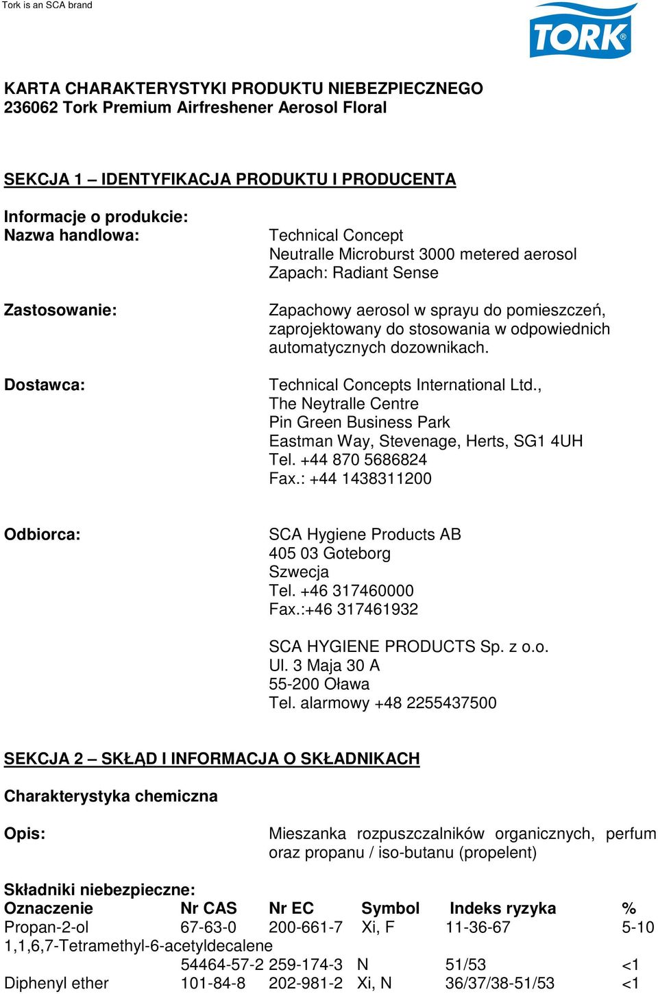 dozownikach. Technical Concepts International Ltd., The Neytralle Centre Pin Green Business Park Eastman Way, Stevenage, Herts, SG1 4UH Tel. +44 870 5686824 Fax.