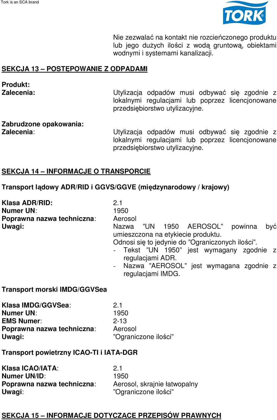 Utylizacja odpadów musi odbywać się zgodnie z lokalnymi regulacjami lub poprzez licencjonowane przedsiębiorstwo utylizacyjne.