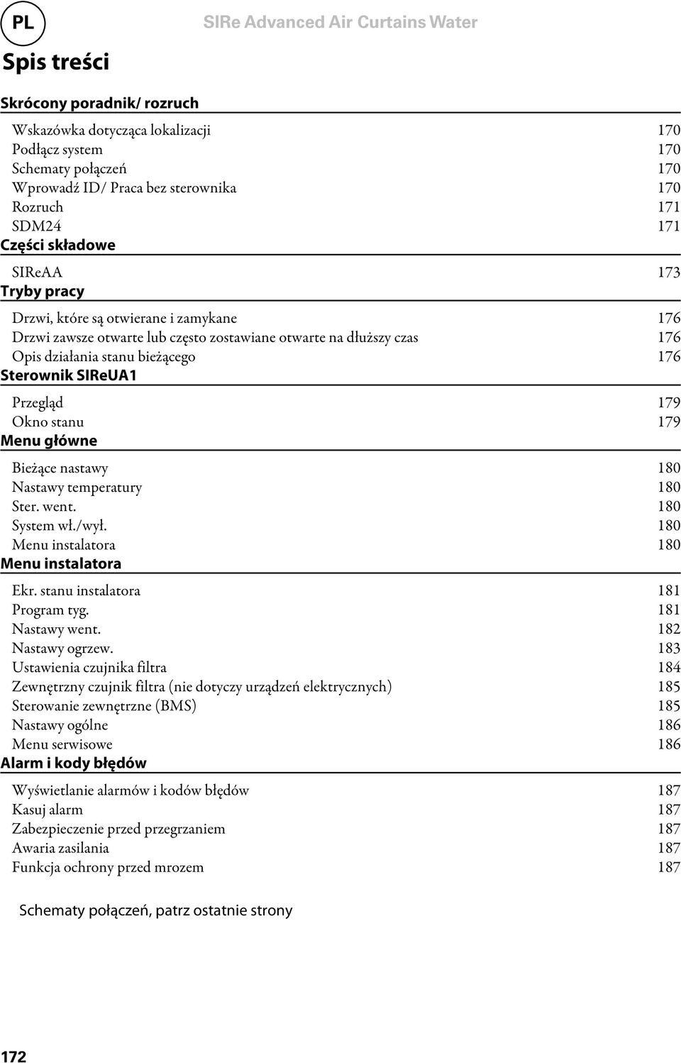 179 Okno stanu 179 Menu główne Bieżące nastawy 180 Nastawy temperatury 180 Ster. went. 180 System wł./wył. 180 Menu instalatora 180 Menu instalatora Ekr. stanu instalatora 181 Program tyg.
