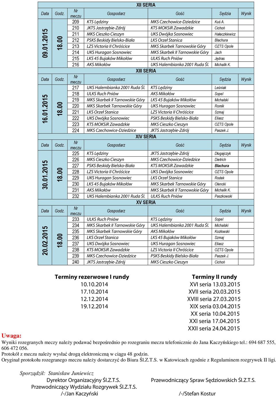 Chróścice MKS Skarbek Tarnowskie Góry OZTS Opole 214 UKS Huragan Sosnowiec MKS Skarbek II Tarnowskie Góry Jach 215 LKS 45 Bujaków Mikołów ULKS Ruch Pniów Jędras 216 AKS Mikołów UKS Halembianka 2001