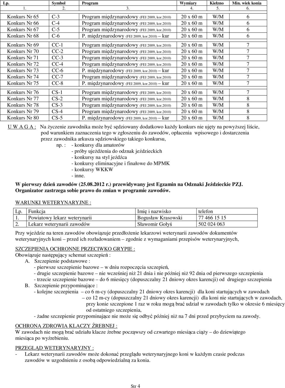 2010) 20 x 60 m W/M 7 Konkurs Nr 70 CC-2 Program międzynarodowy (FEI 2009, kor.2010) 20 x 60 m W/M 7 Konkurs Nr 71 CC-3 Program międzynarodowy (FEI 2009, kor.