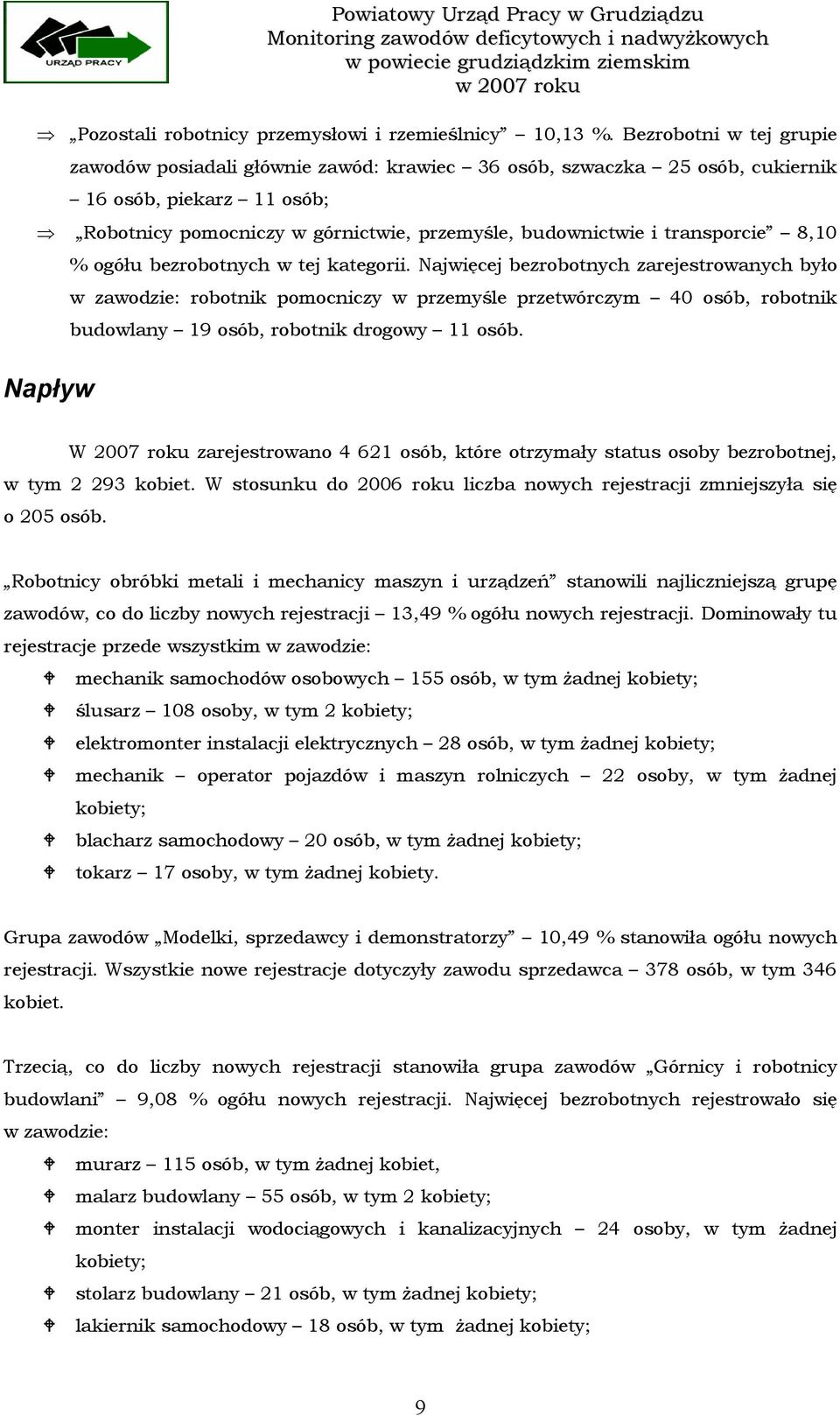 transporcie 8,10 % ogółu bezrobotnych w tej kategorii.