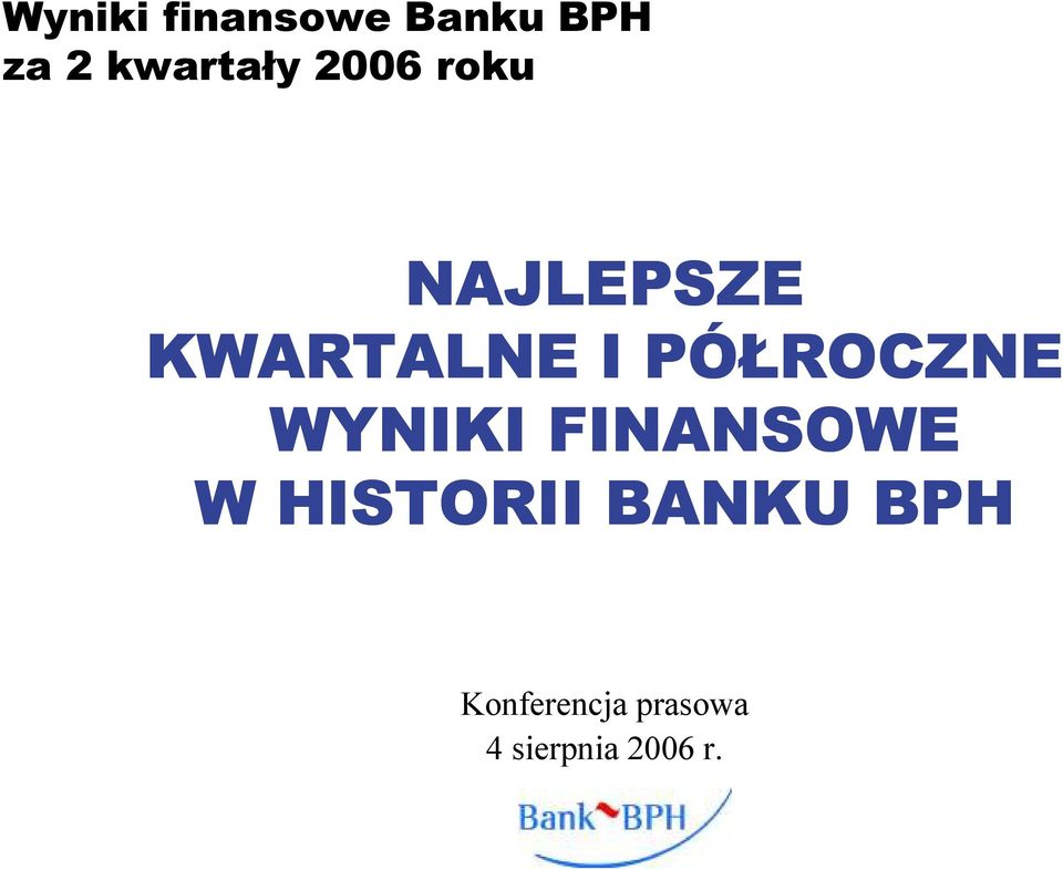WYNIKI FINANSOWE W HISTORII BANKU BPH