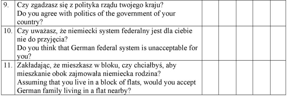 Do you think that German federal system is unacceptable for you? 11.