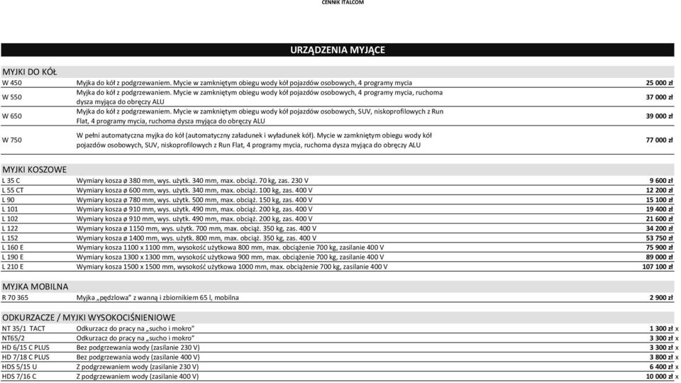 Mycie w zamkniętym obiegu wody kół pojazdów osobowych, SUV, niskoprofilowych z Run Flat, 4 programy mycia, ruchoma dysza myjąca do obręczy ALU 39 000 zł W 750 URZĄDZENIA MYJĄCE W pełni automatyczna