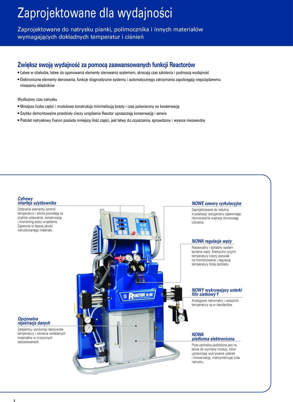 automatycznego zatrzymania zapobiegają niepożądanemu mieszaniu składników Wydłużony czas natrysku Mniejsza liczba części i modułowa konstrukcja minimalizują koszty i czas poświecony na konserwację