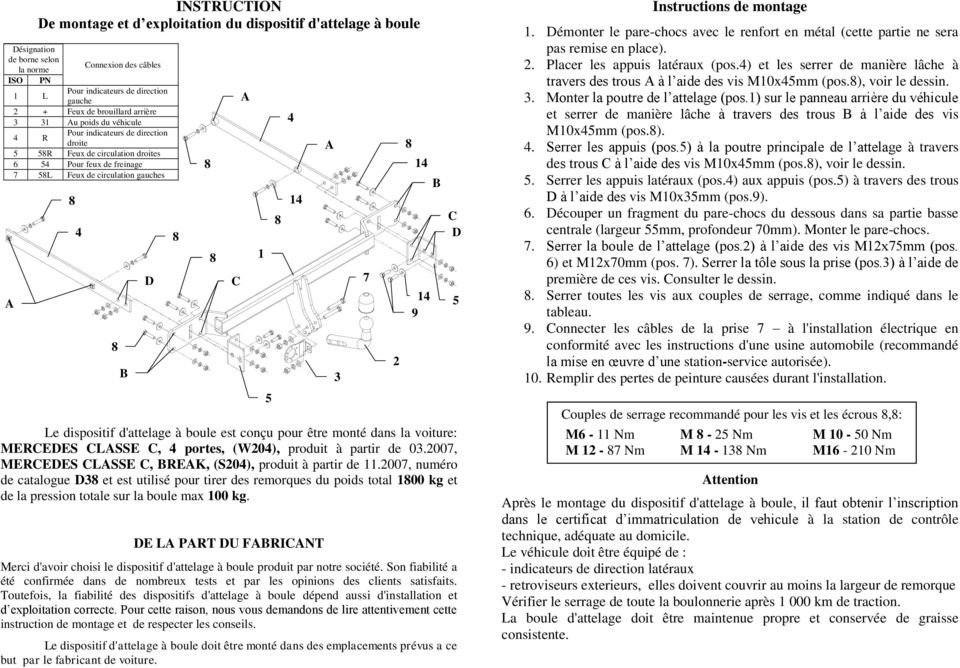 est conçu pour être monté dans la voiture: MEREES LSSE, portes, (W20), produit à partir de 03.2007, MEREES LSSE, REK, (S20), produit à partir de 11.