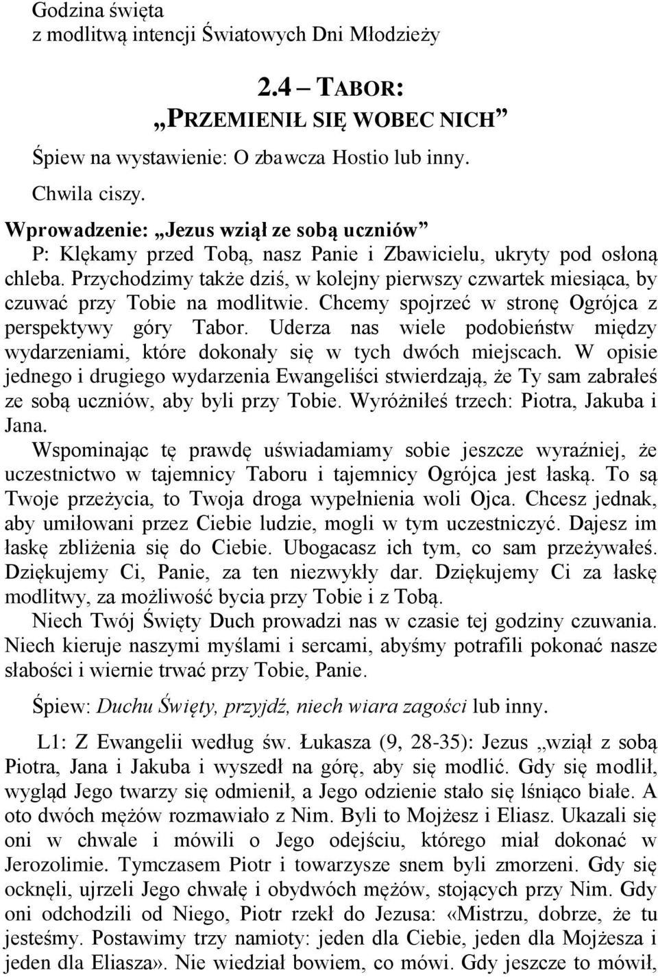 Przychodzimy także dziś, w kolejny pierwszy czwartek miesiąca, by czuwać przy Tobie na modlitwie. Chcemy spojrzeć w stronę Ogrójca z perspektywy góry Tabor.