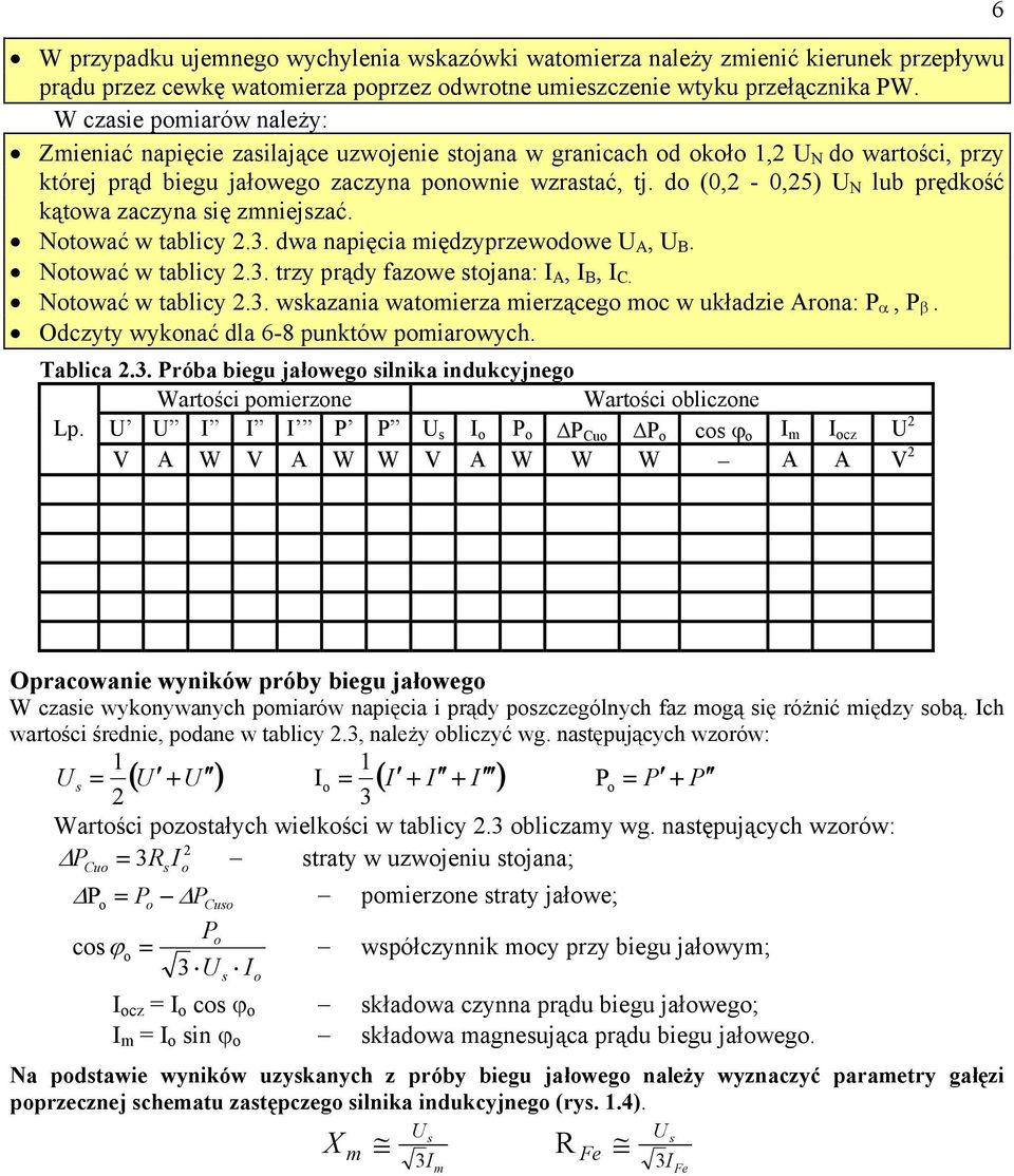 do (0, - 0,5) N lub pędkość kątowa acyna ię mniejać. Notować w tablicy.3. dwa napięcia międypewodowe A, B. Notować w tablicy.3. ty pądy faowe tojana: A, B, C. Notować w tablicy.3. wkaania watomiea mieącego moc w układie Aona: P α, P β.