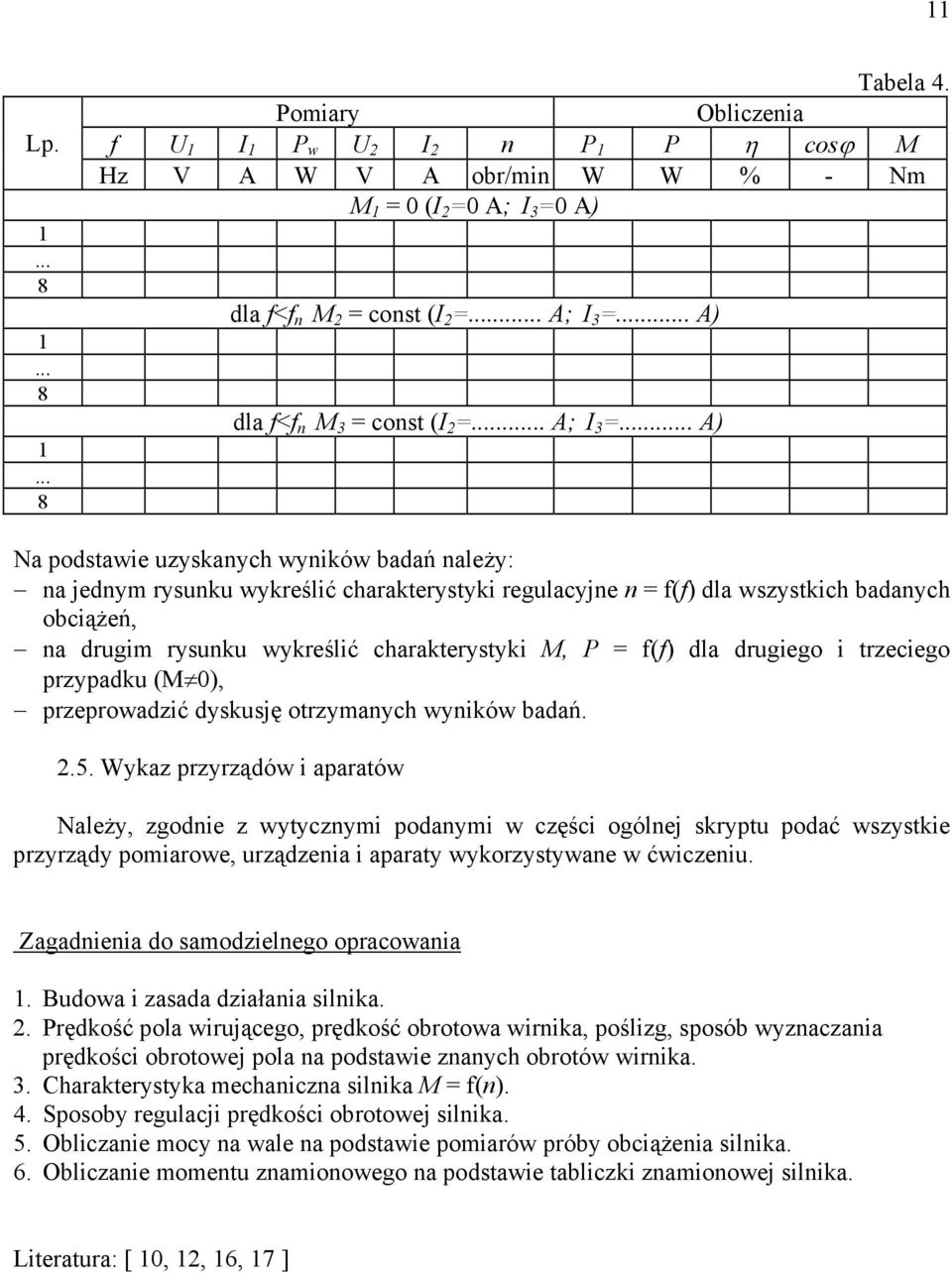 przeprowadzić dyskusję otrzymaych wyików badań 5 Wykaz przyrządów i aparatów Należy, zgodie z wytyczymi podaymi w części ogólej skryptu podać wszystkie przyrządy pomiarowe, urządzeia i aparaty