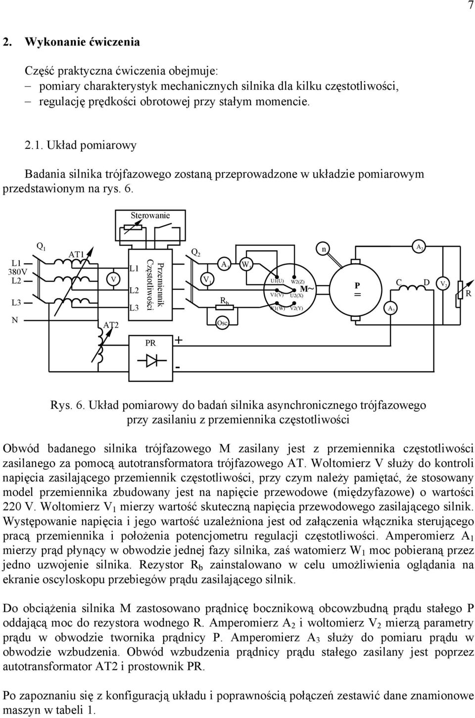 ~ A = A 3 C D V R - Rys 6 Układ pomiarowy do badań silika asychroiczego trójfazowego przy zasilaiu z przemieika częstotliwości Obwód badaego silika trójfazowego zasilay jest z przemieika