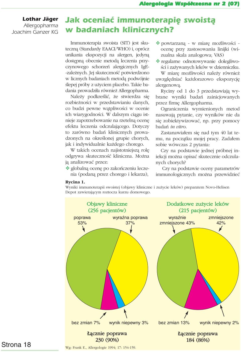 Jej skuteczność potwierdzono w licznych badaniach metodą podwójnie ślepej próby z użyciem placebo. Takie badania prowadziła również Allergopharma.