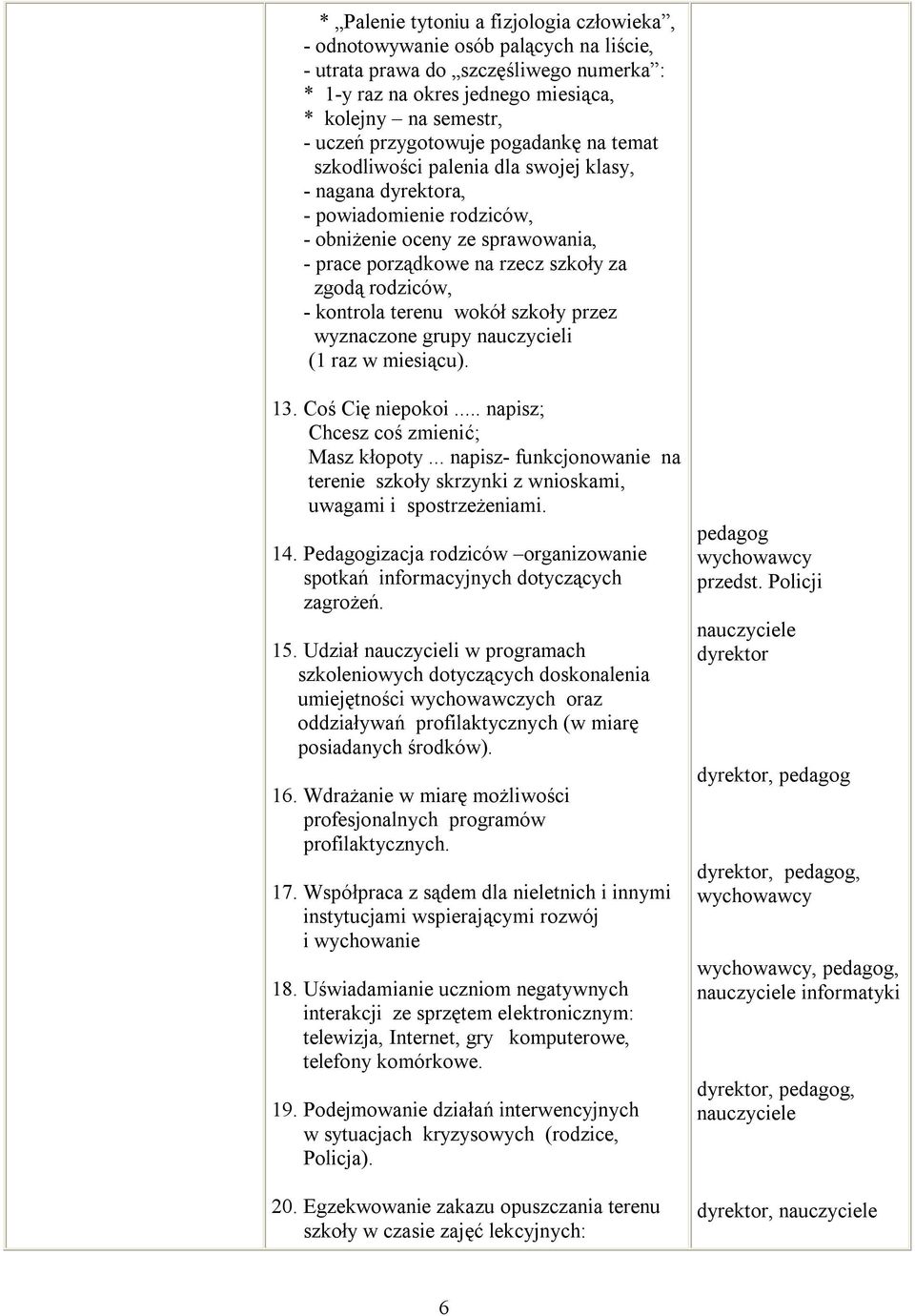 rodziców, - kontrola terenu wokół szkoły przez wyznaczone grupy nauczycieli (1 raz w miesiącu). 13. Coś Cię niepokoi... napisz; Chcesz coś zmienić; Masz kłopoty.