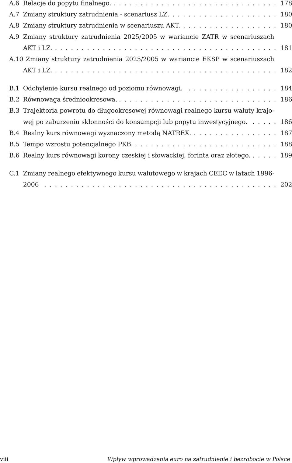 10 Zmiany srukury zarudnienia 2025/2005 w wariancie EKSP w scenariuszach AKT i LZ........................................... 182 B.1 Odchylenie kursu realnego od poziomu równowagi.................. 184 B.