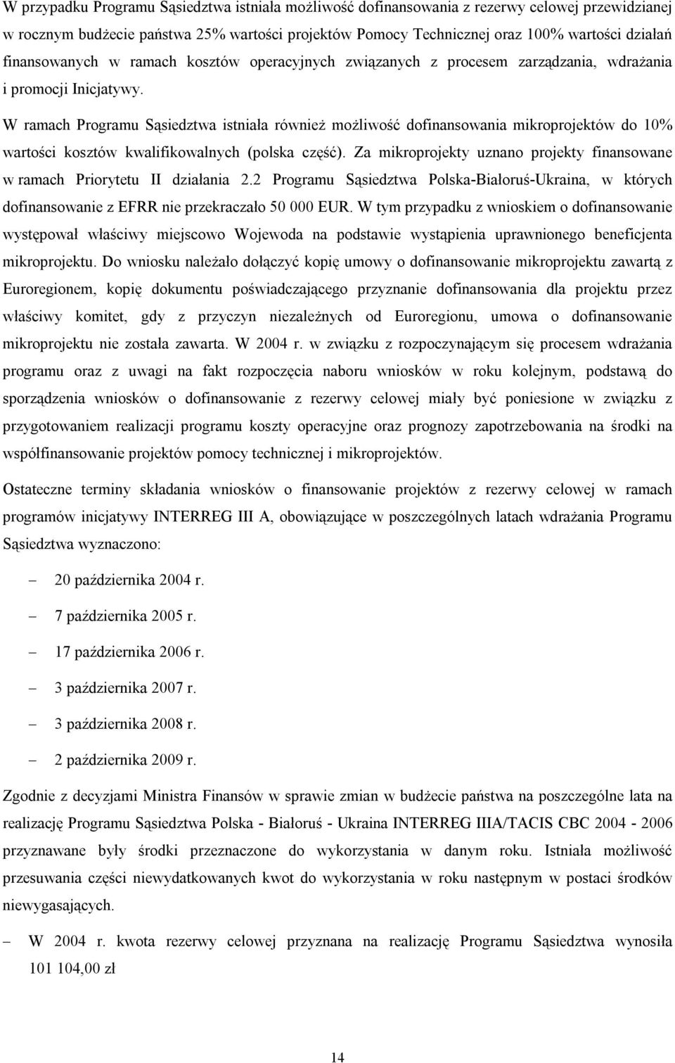 W ramach Programu Sąsiedztwa istniała również możliwość dofinansowania mikroprojektów do 10% wartości kosztów kwalifikowalnych (polska część).