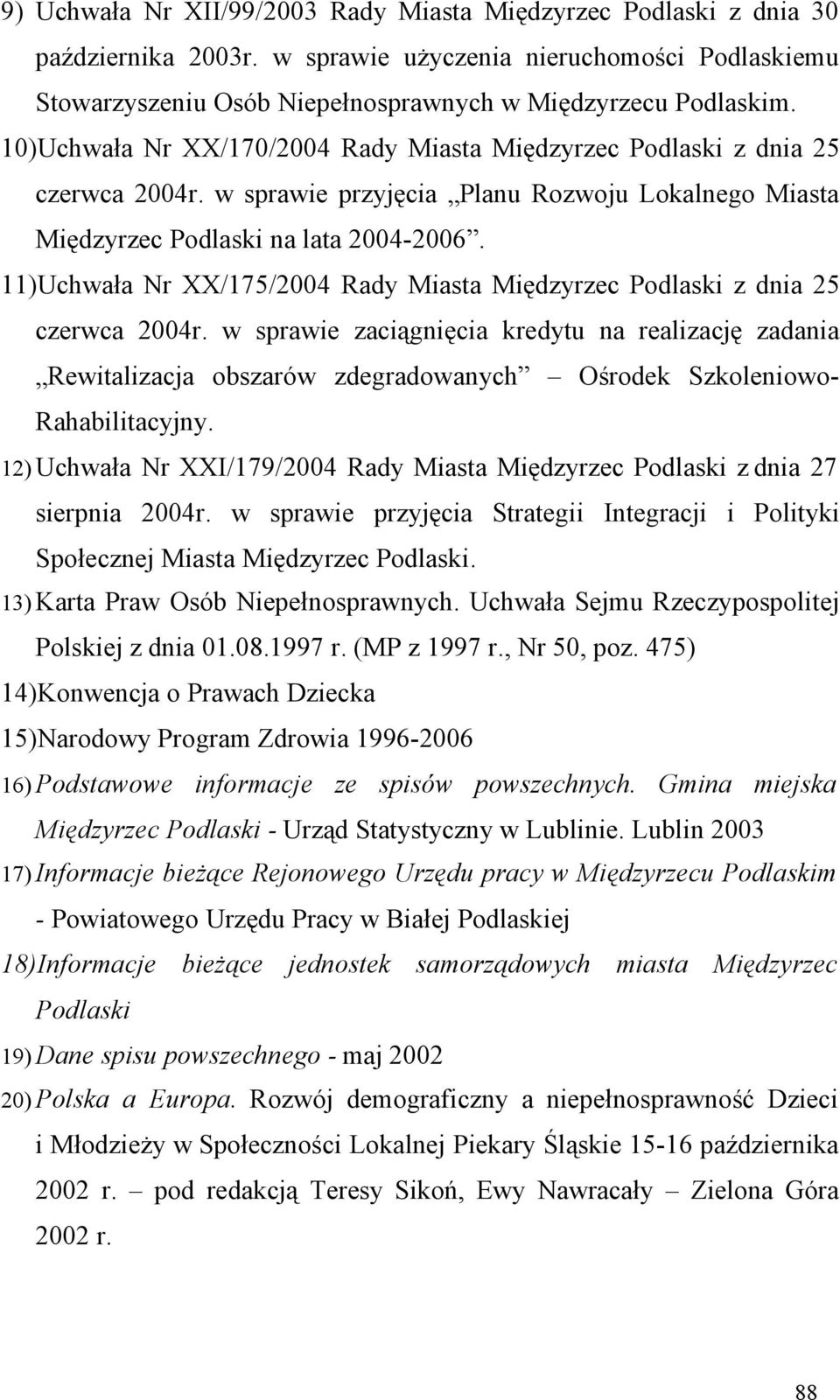 11)Uchwała Nr XX/175/2004 Rady Miasta Międzyrzec Podlaski z dnia 25 czerwca 2004r.