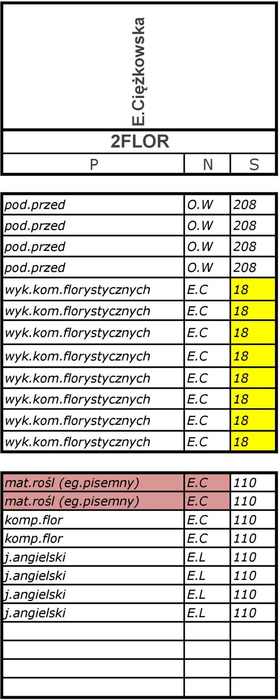 C 110 komp.flor E.C 110 j.angielski E.L 110 