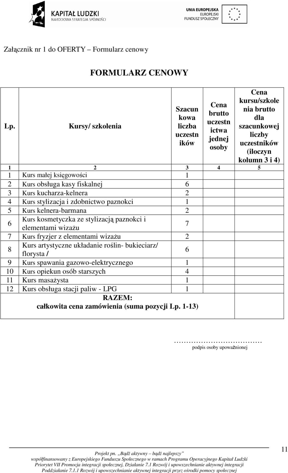 2 3 4 5 1 Kurs małej księgowości 1 2 Kurs obsługa kasy fiskalnej 6 3 Kurs kucharza-kelnera 2 4 Kurs stylizacja i zdobnictwo paznokci 1 5 Kurs kelnera-barmana 2 6 Kurs kosmetyczka ze stylizacją