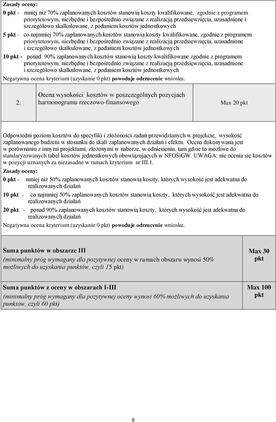 realizacją przedsięwzięcia, uzasadnione i szczegółowo skalkulowane, z podaniem kosztów jednostkowych 10 pkt - ponad 90% zaplanowanych kosztów stanowią koszty kwalifikowane zgodnie z programem