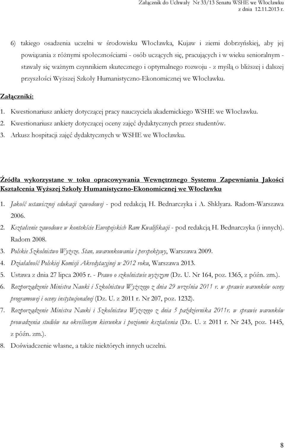 Kwestionariusz ankiety dotyczącej pracy nauczyciela akademickiego WSHE we Włocławku. 2. Kwestionariusz ankiety dotyczącej oceny zajęć dydaktycznych przez studentów. 3.