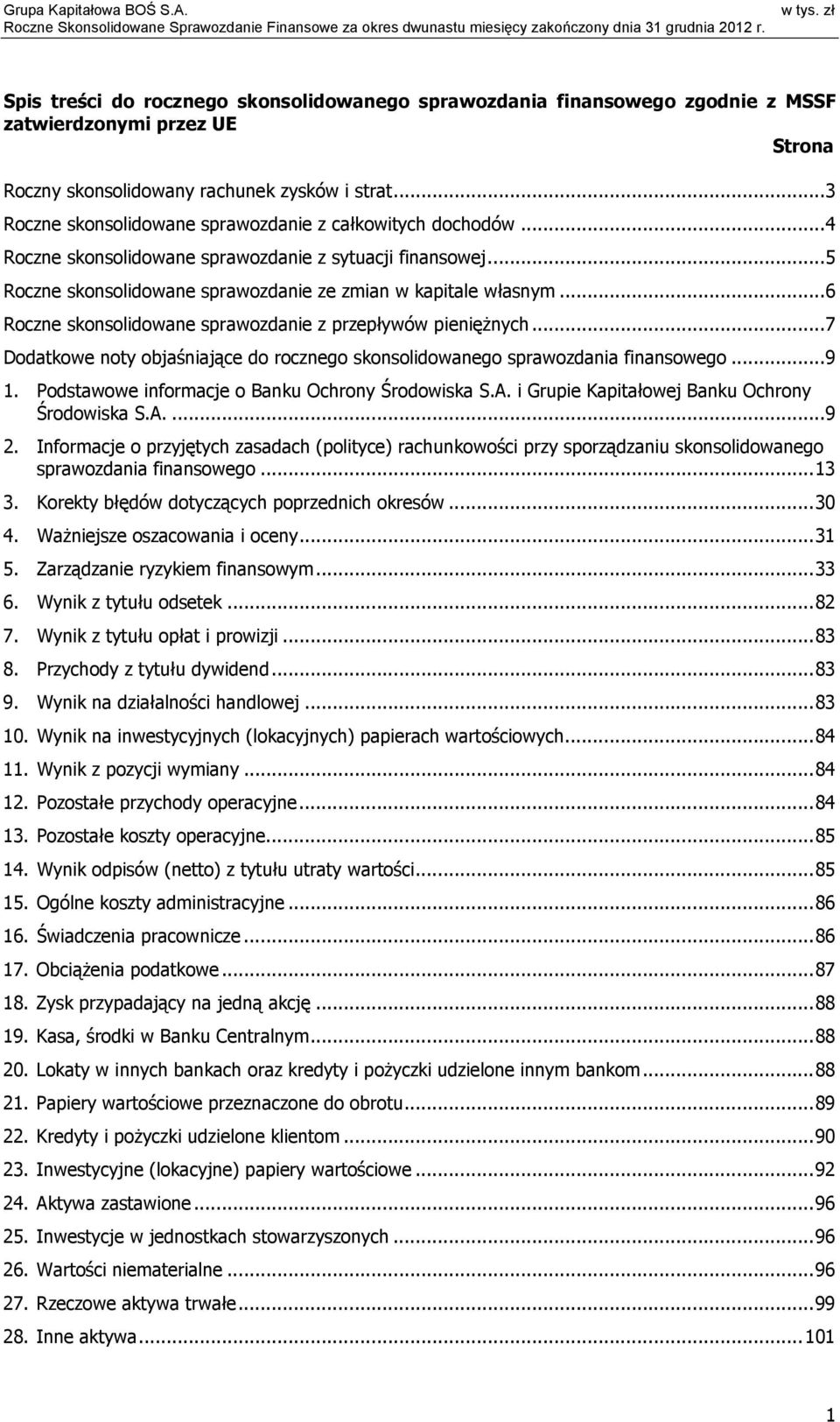 .. 6 Roczne skonsolidowane sprawozdanie z przepływów pienięŝnych... 7 Dodatkowe noty objaśniające do rocznego skonsolidowanego sprawozdania finansowego... 9 1.