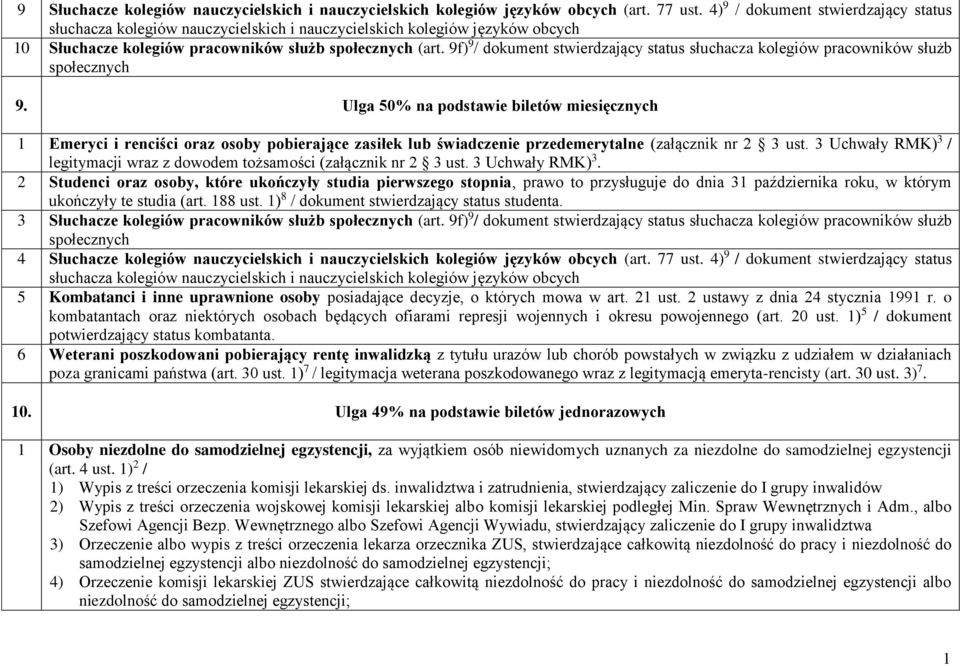 9f) 9 / dokument stwierdzający status słuchacza kolegiów pracowników służb społecznych 9.