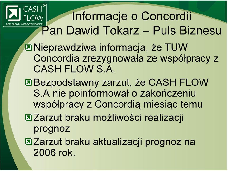 A nie poinformował o zakończeniu współpracy z Concordią miesiąc temu Zarzut braku