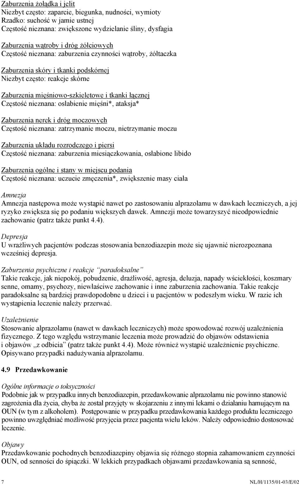 nieznana: osłabienie mięśni*, ataksja* Zaburzenia nerek i dróg moczowych Częstość nieznana: zatrzymanie moczu, nietrzymanie moczu Zaburzenia układu rozrodczego i piersi Częstość nieznana: zaburzenia