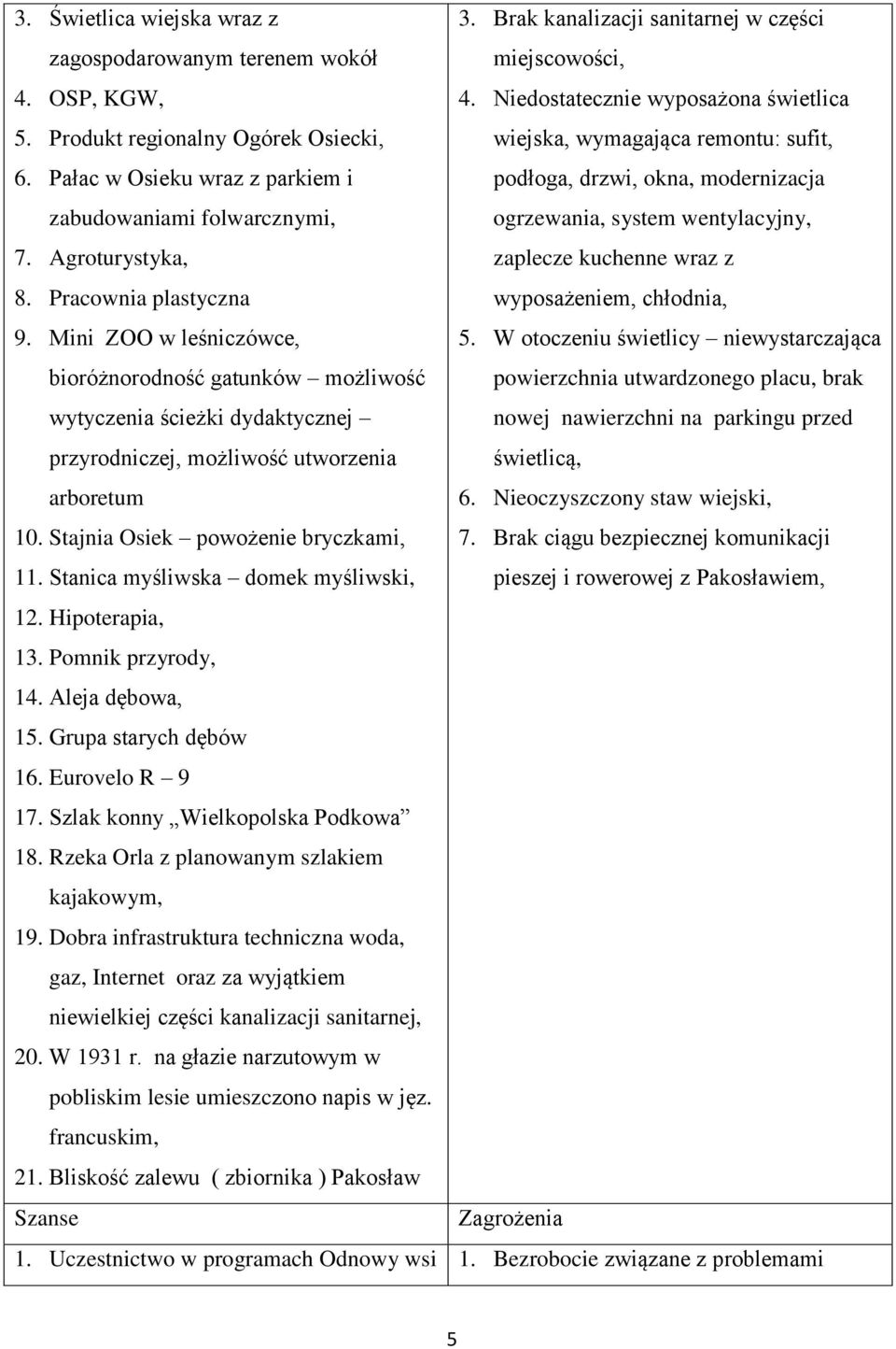 Pałac w Osieku wraz z parkiem i podłoga, drzwi, okna, modernizacja zabudowaniami folwarcznymi, ogrzewania, system wentylacyjny, 7. Agroturystyka, zaplecze kuchenne wraz z 8.