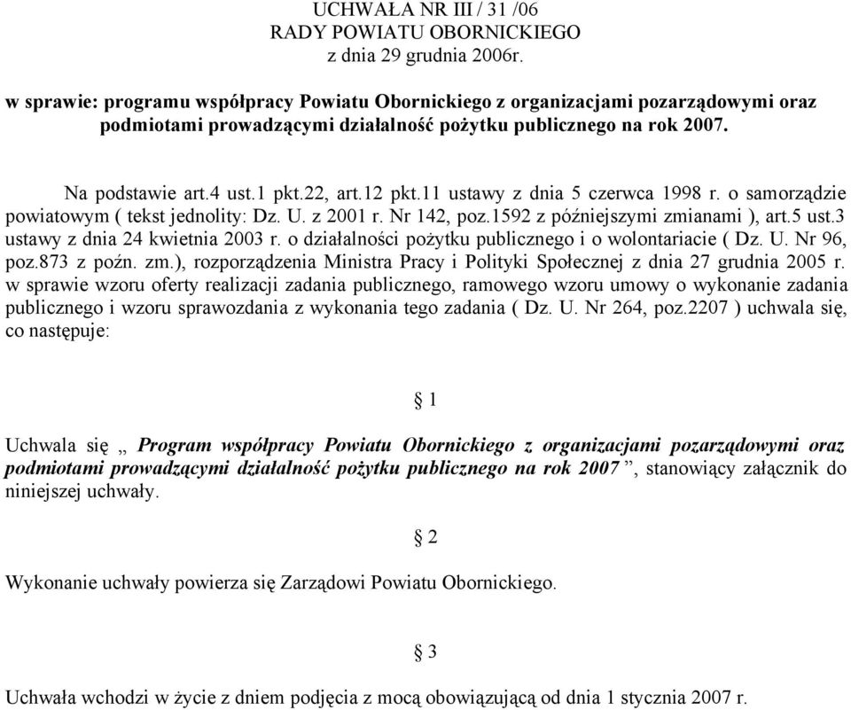 11 ustawy z dnia 5 czerwca 1998 r. o samorządzie powiatowym ( tekst jednolity: Dz. U. z 2001 r. Nr 142, poz.1592 z późniejszymi zmianami ), art.5 ust.3 ustawy z dnia 24 kwietnia 2003 r.